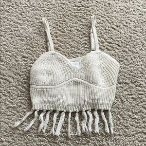 Wild Fable Cream Knit Fringe Tank Top